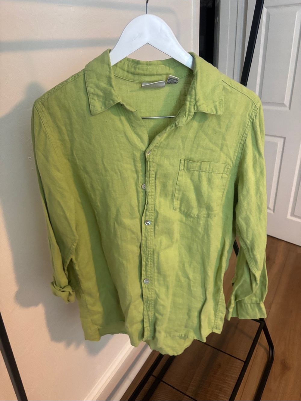 Chico's Vintage Lime Green 100% Linen Button-Front Shirt